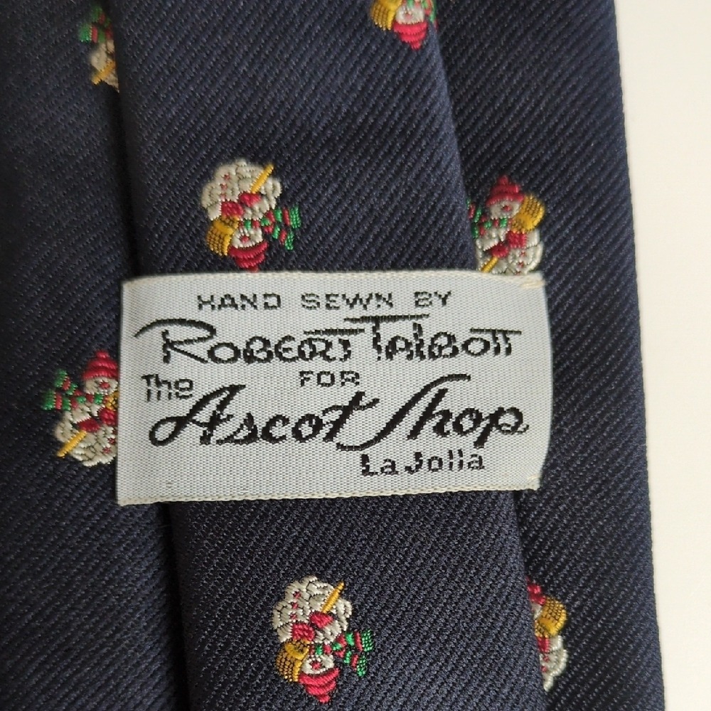 Vtg Robert Talbott Snowman‎ Neck Tie - Navy Blue Silk Blend - England Made - Picture 4 of 5